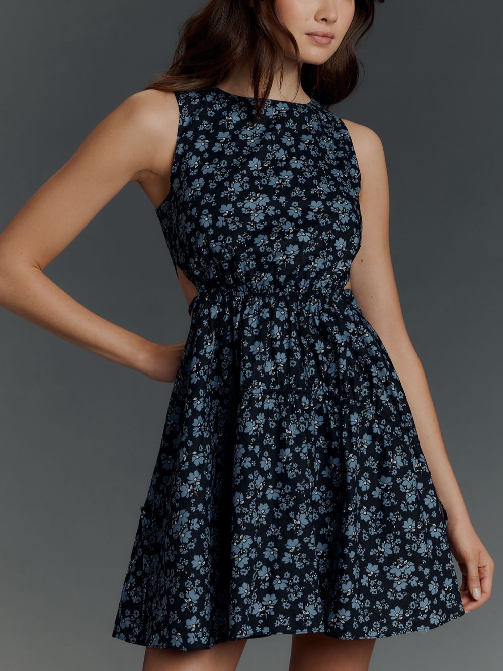 English Factory Sleeveless Cutout Mini Dress Navy Floral Fit-and-Flare Dress